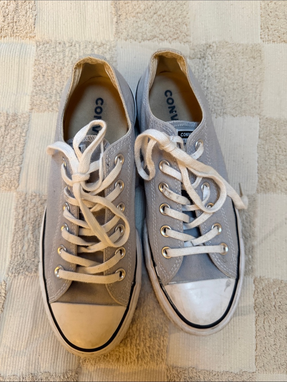 Converse Classic Low Top Platform Sneakers in Light Blue/Gray and White Trim - Picture 3 of 7